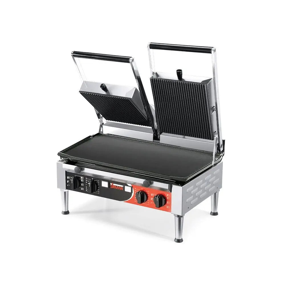 Benchtop Sirman PD Power LR-LR Cast Iron Double-Head Sandwich Grill with Ribbed Tops - Smooth Bottom - 34A5661103SI Mattys