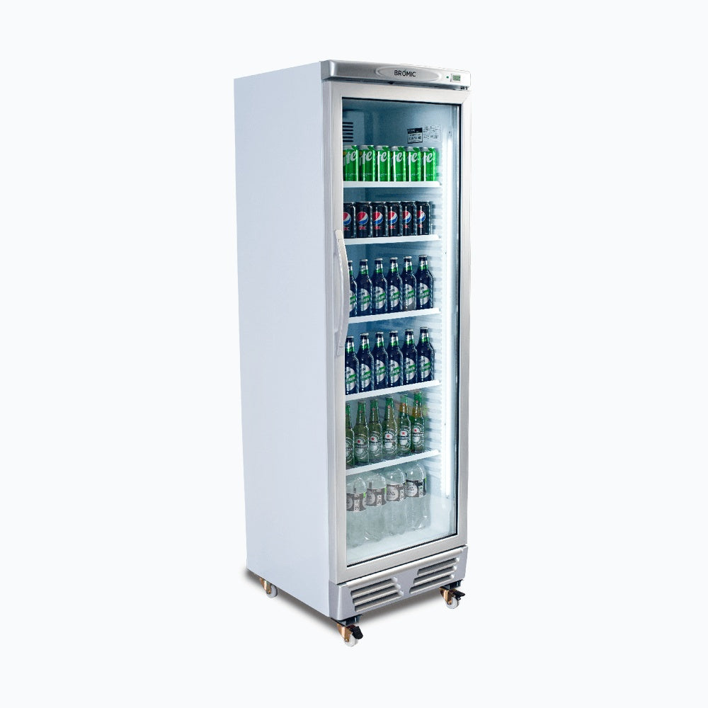 Bromic Upright Display Fridge - 372L - 1 Door - Flat Glass - White with Silver Trim 3736035-NR