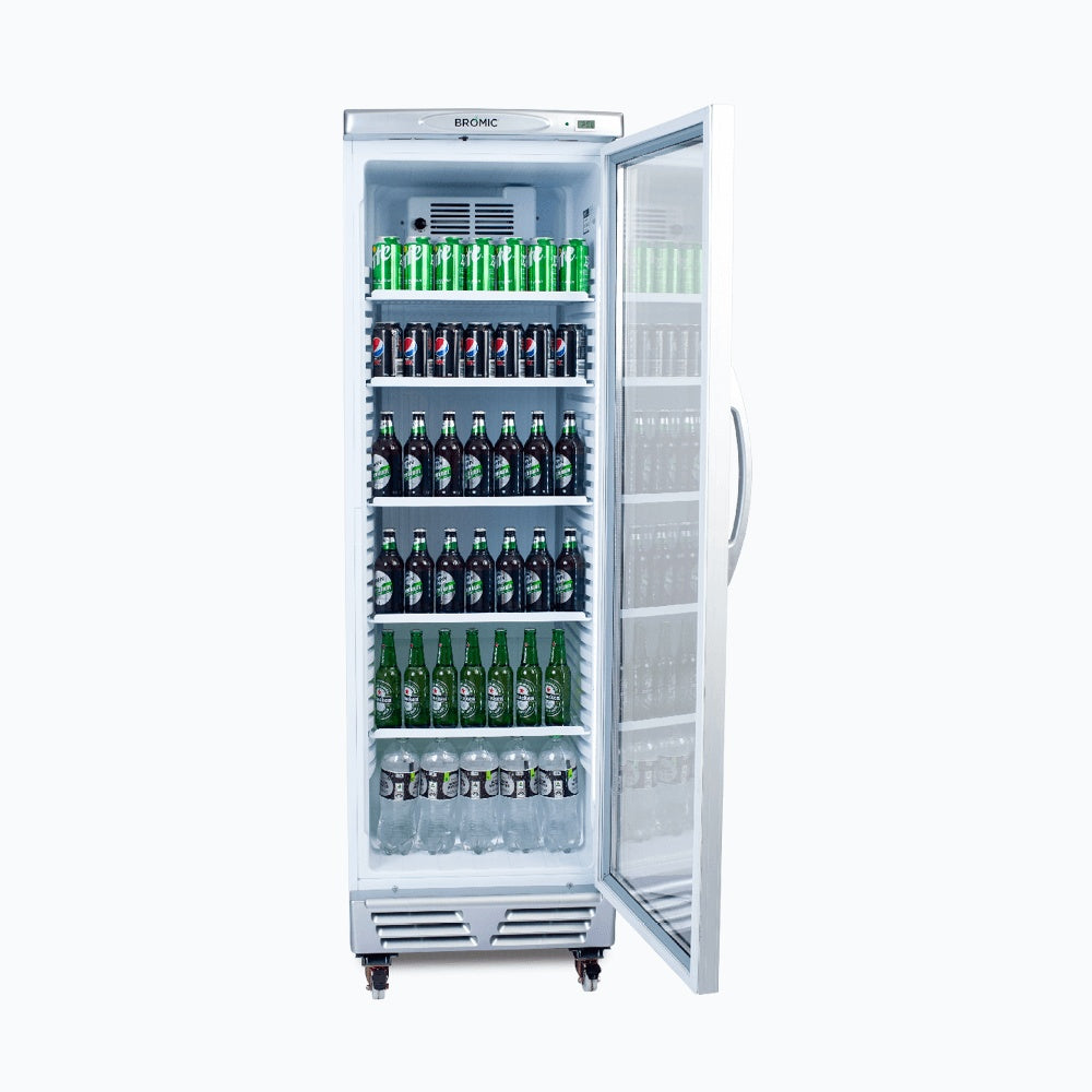 Bromic Upright Display Fridge - 372L - 1 Door - Flat Glass - White with Silver Trim 3736035-NR