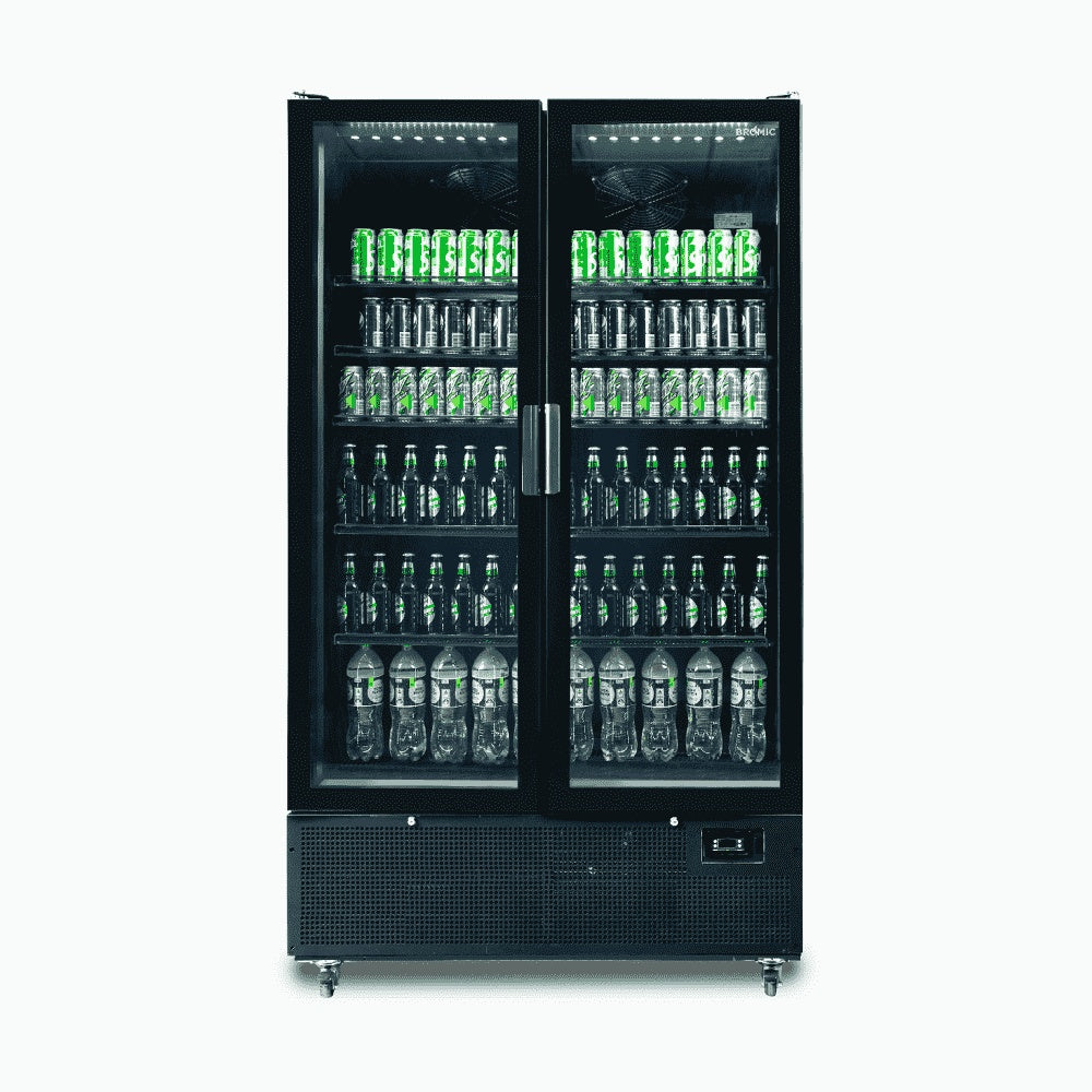 Bromic Upright Display Fridge - 1126L - 2 Door - Flat Glass - Black 3736237