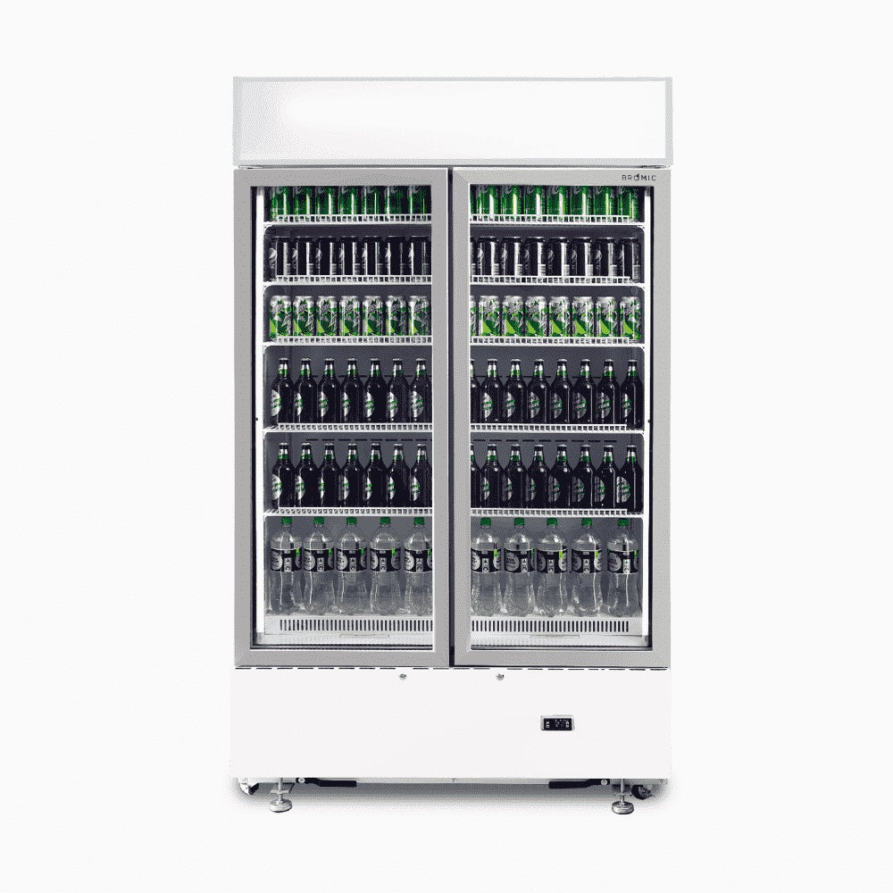Bromic Upright Display Fridge - 960L - 2 Doors - Flat Glass - Cassette - White 3736250
