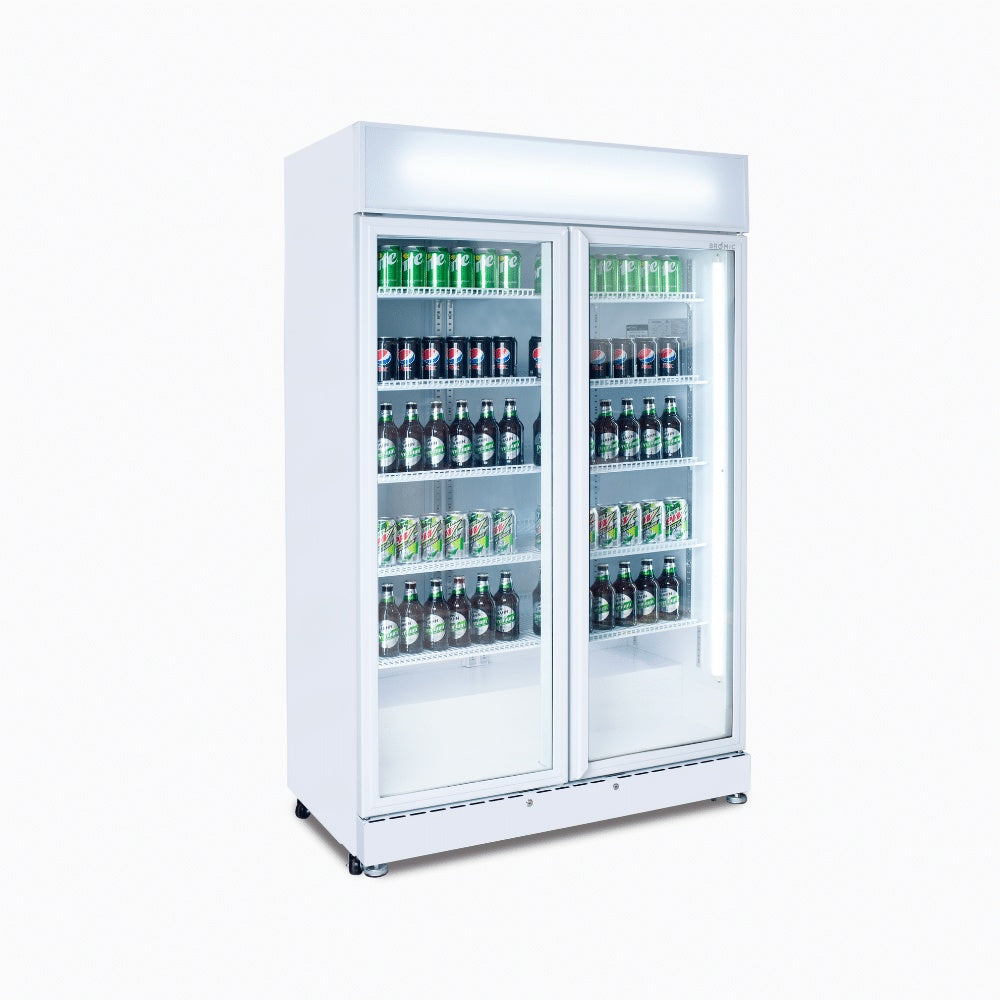 Bromic Upright Display Fridge - 885L - 2 Doors - Flat Glass - White 3736258-NR