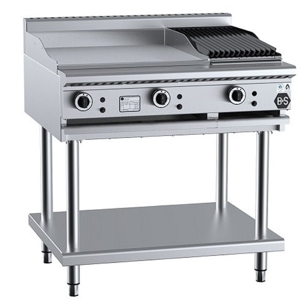 B+S Black BT-GRP6-CBR3 Gas Combination 600mm Grill Plate & 300mm Char Broiler on Stand Mattys