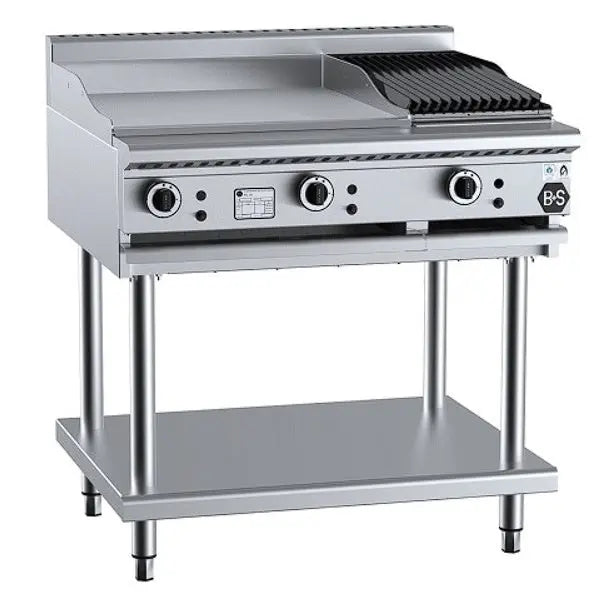 B+S Black Gas Combination 600mm Grill Plate & 300mm Char Broiler on Stand - BT-GRP6-CBR3 Mattys