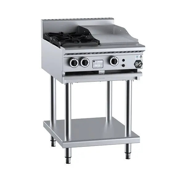 Cook Tops B+S Black Gas Combination Two Open Burners & 300mm Grill Plate on Leg Stand - BT-SB2-GRP3 Mattys