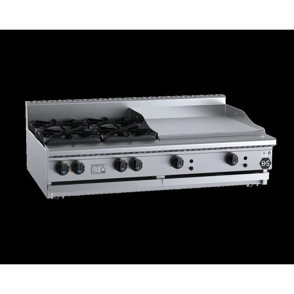B+S Black BT-SB4-GRP6BM Gas Combination Four Open Burners & 600mm Grill Plate - Bench Mounted Mattys