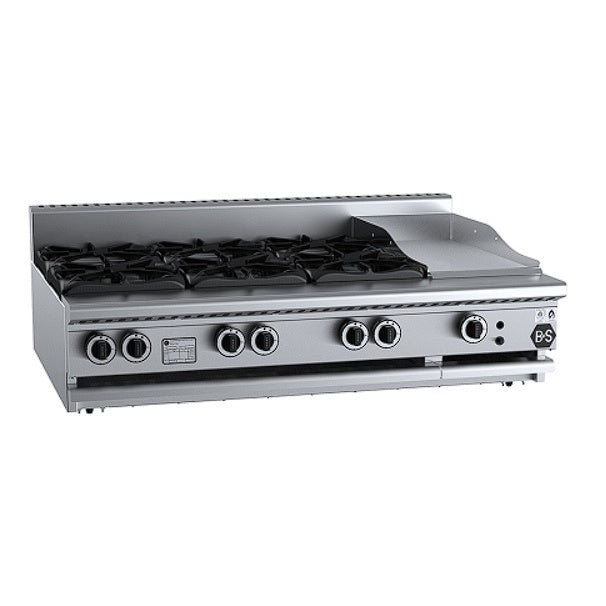 B+S Black BT-SB6-GRP3BM Gas Combination Six Open Burners & 300mm Grill Plate - Bench Mounted Mattys