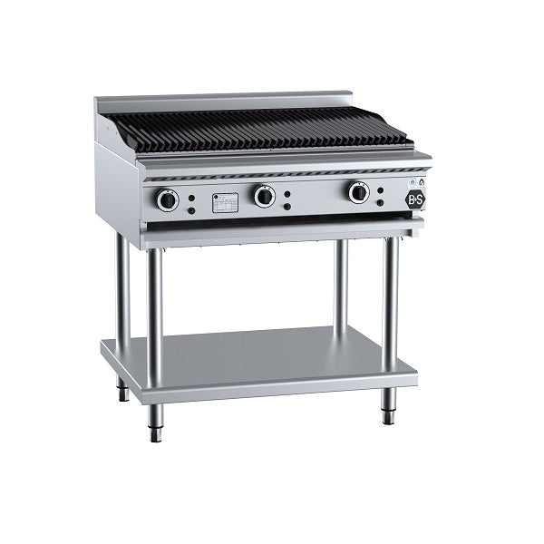 B+S Black CBR-9 Gas Char Broiler 900mm on Leg Stand Mattys