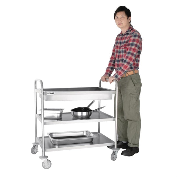 Stainless Steel & Shelving Vogue Stainless Steel 3 Tier Deep Tray Clearing Trolley - CC365 Vogue