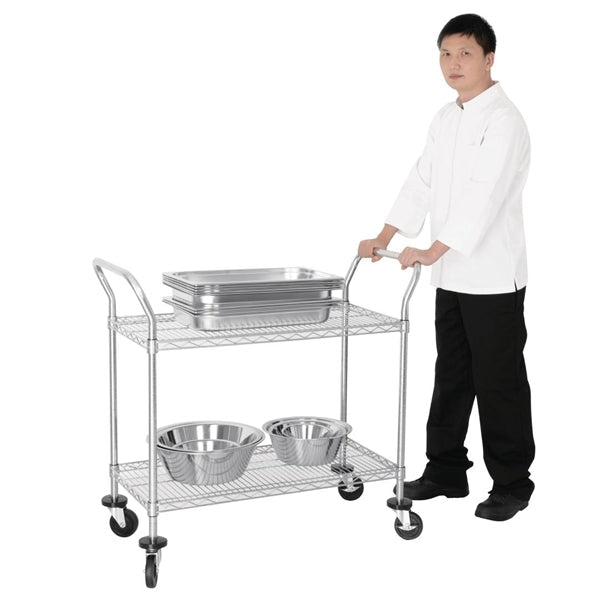 Stainless Steel & Shelving Vogue Chrome 2 Tier Wire Trolley - CC430 Vogue