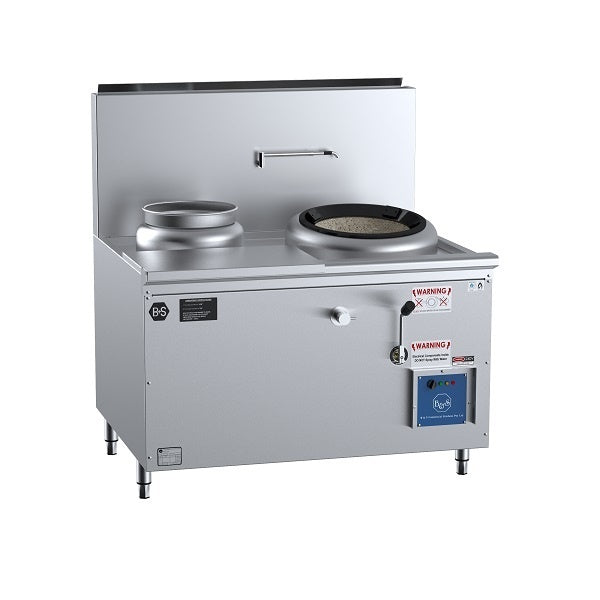 SALE B+S Black CCF-HP1+1L Gas Single Hole Hi Pac Wok with Left Rear Pot & Side Prep Table Mattys