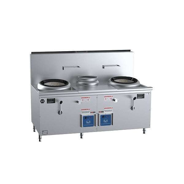 B+S Black CCF-HP2+1 Gas Double Hole Hi Pac Wok with Centre Pot and Prep Table Mattys