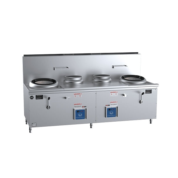 B+S Black CCF-HP2+2 Gas Double Hole Hi Pac Wok with Two Centre Pots and Prep Table Mattys