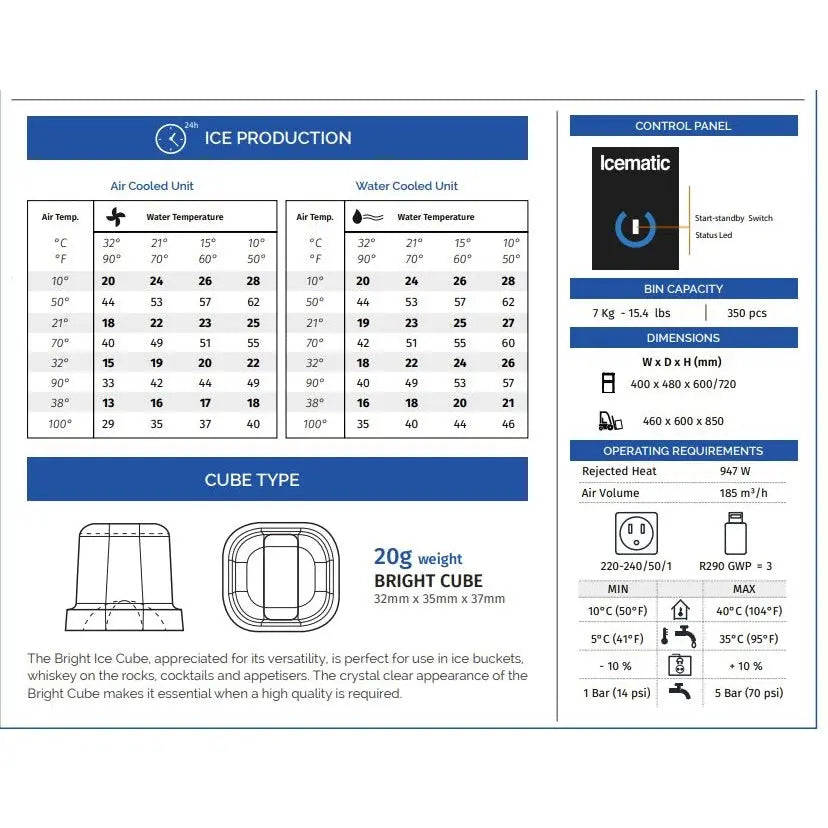 Icematic CS28 PLUS ZP-A Under Counter Self Contained Ice Machine - 28kg Production Mattys