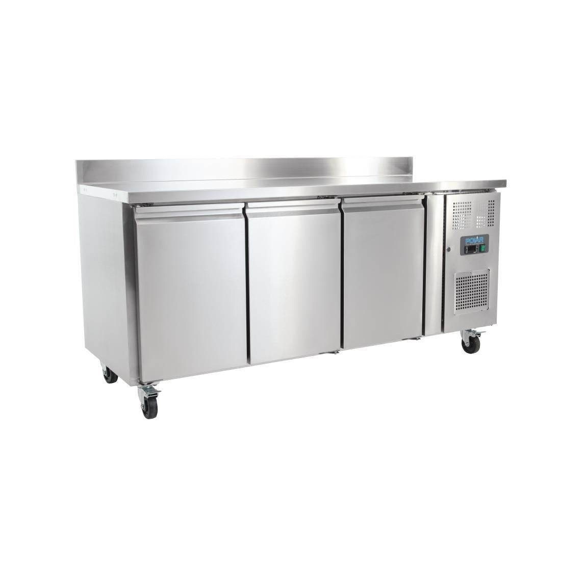 Polar U-Series 3 Door Counter Fridge with Upstand 417Ltr DL915-A Mattys