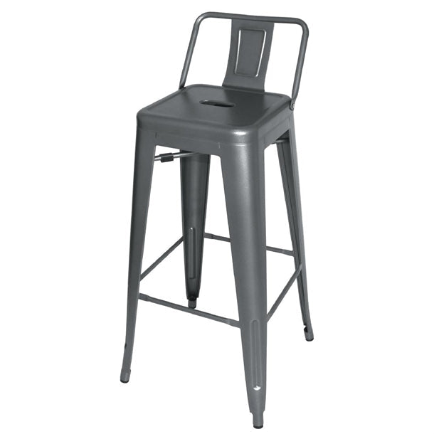 Dishwashing Bolero High Metal Bar Stools with Back Rests Gun Metal Grey (Pack of 4) - DM935 Bolero