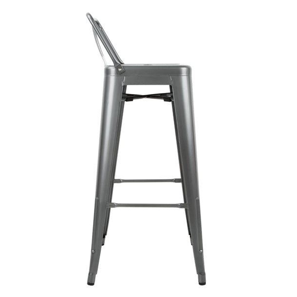 Dishwashing Bolero High Metal Bar Stools with Back Rests Gun Metal Grey (Pack of 4) - DM935 Bolero