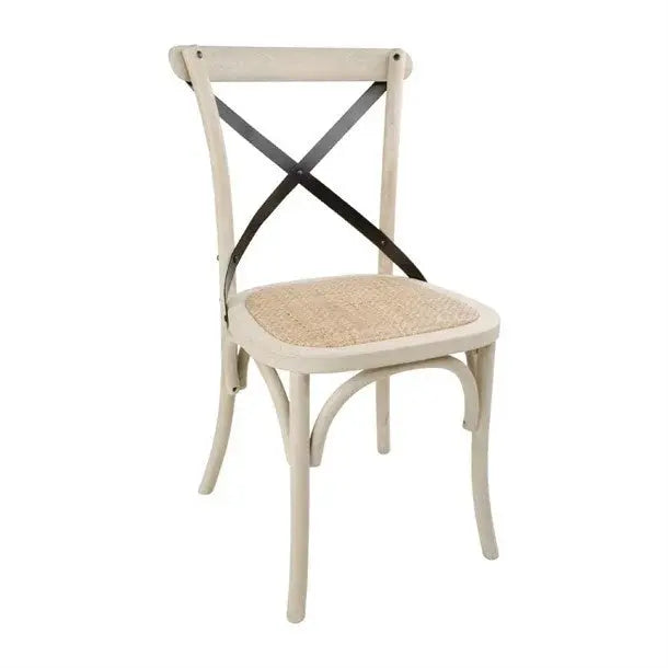 Furniture Bolero Wooden Dining Chair with Metal Cross Backrest Earthwash Finish (Box 2) - DR306 Mattys