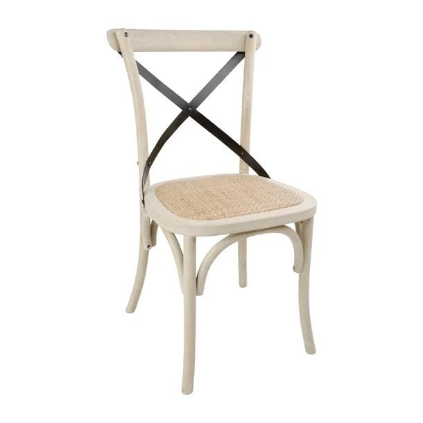Bolero Wooden Dining Chair with Metal Cross Backrest Earthwash Finish (Box 2) DR306 Mattys