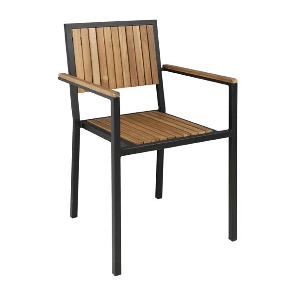 Bolero Steel & Acacia Armchair (Pack of 4) DS151 Mattys