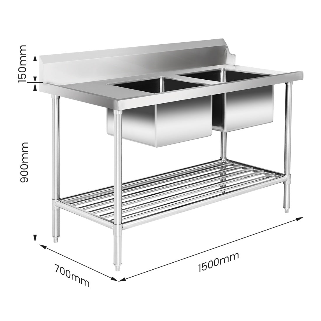 Right Inlet Double Sink Dishwasher Bench - DSBD7-1500R/A Modular Systems