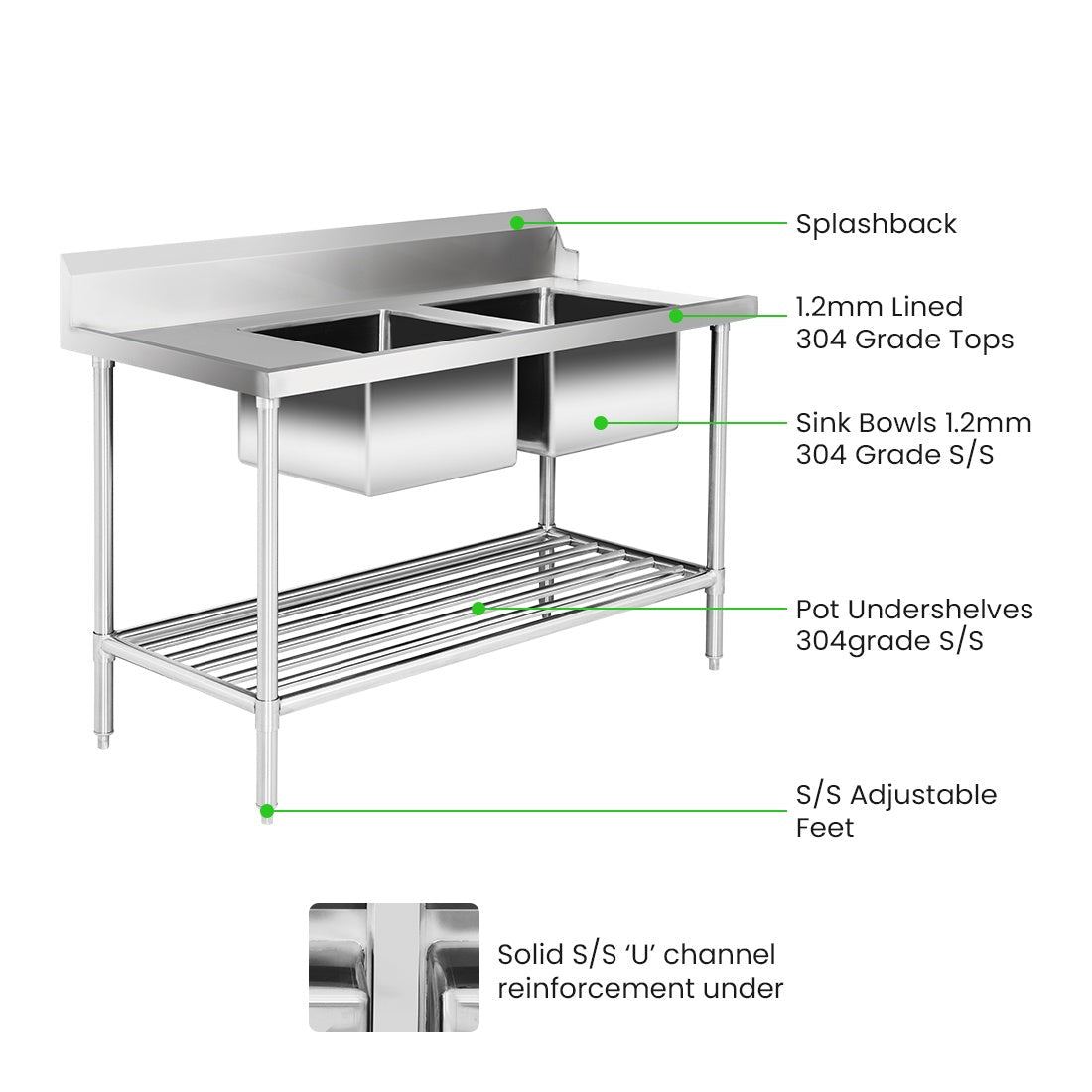 Right Inlet Double Sink Dishwasher Bench - DSBD7-1500R/A Modular Systems