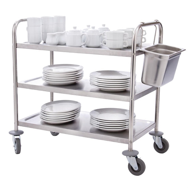 Stainless Steel & Shelving Vogue Stainless Steel 3 Tier Clearing Trolley Large - F995 Vogue