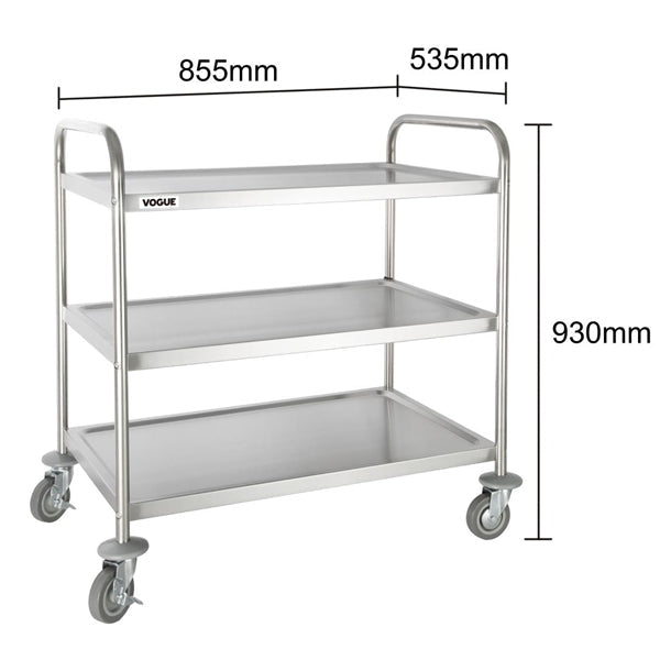 Stainless Steel & Shelving Vogue Stainless Steel 3 Tier Clearing Trolley Large - F995 Vogue