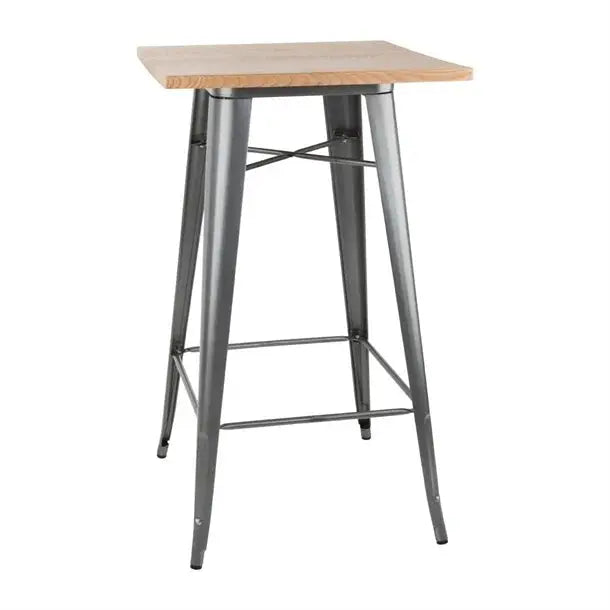 Furniture Bolero Bistro Metal Square Bar Table Gun Metal Grey with Wooden 600mm - FB596 Mattys