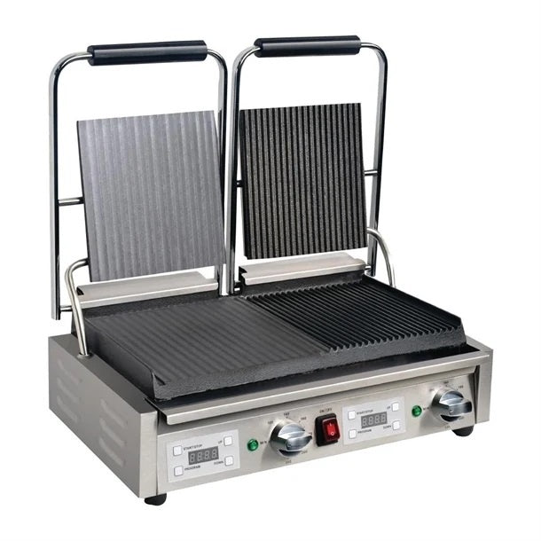 Apuro Double Contact Grill Flat / Ribbed Plates with Timer FC386-A Mattys