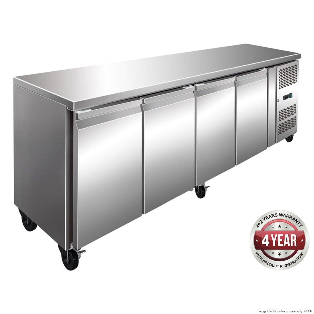 F.E.D. Thermaster FE4100TN S/S Four Door Bench Fridge 511L Mattys