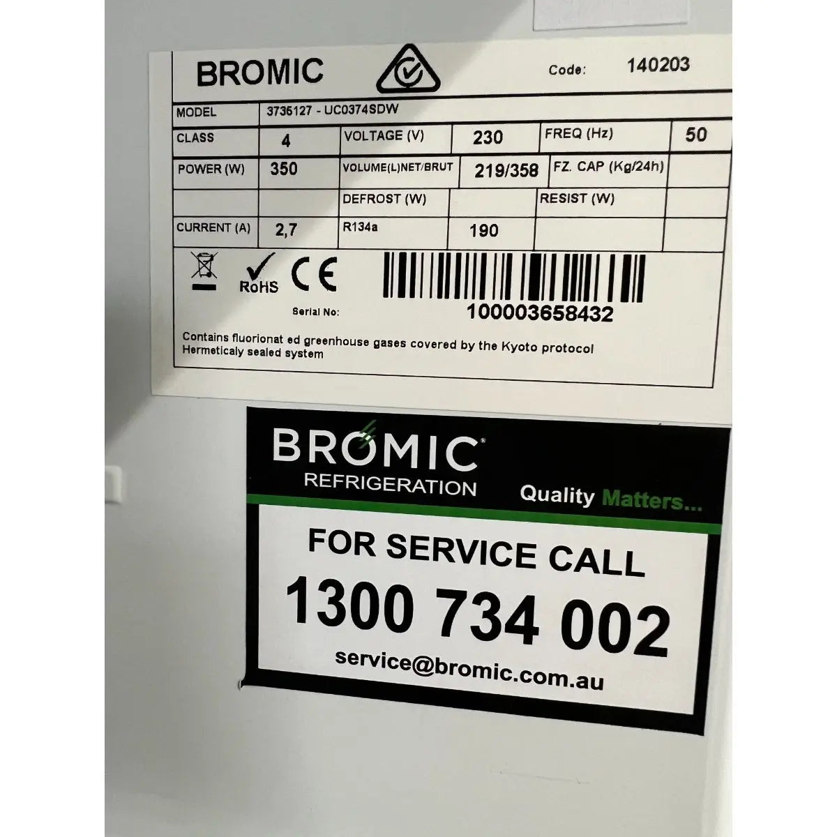 Factory Seconds - Bromic UC0374SDW White Solid Door Chiller - 372L Mattys