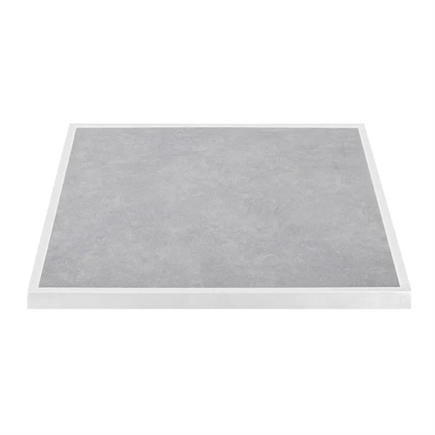 Bolero Light Grey Stone Effect Outdoor Tempered Glass Table Top White Trim 700mm FU514 Mattys