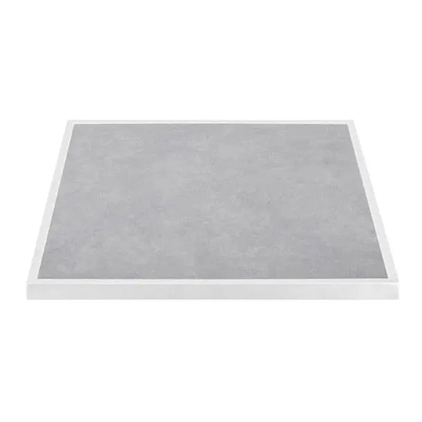 Furniture Bolero Light Grey Stone Effect Outdoor Tempered Glass Table White Trim 700mm - FU514 Mattys