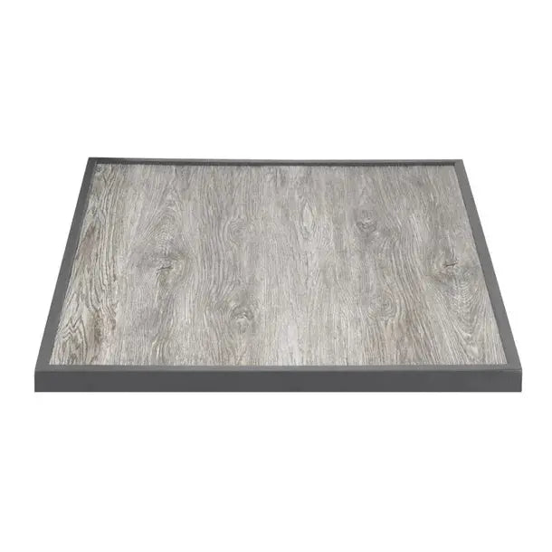 Furniture Bolero Wood Grain Effect Outdoor Tempered Glass Table Grey Trim 700mm - FU515 Mattys