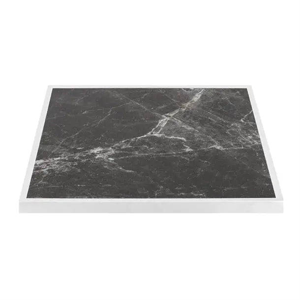 Furniture Bolero Dark Granite Effect Outdoor Tempered Glass Table White Trim 700mm - FU516 Mattys