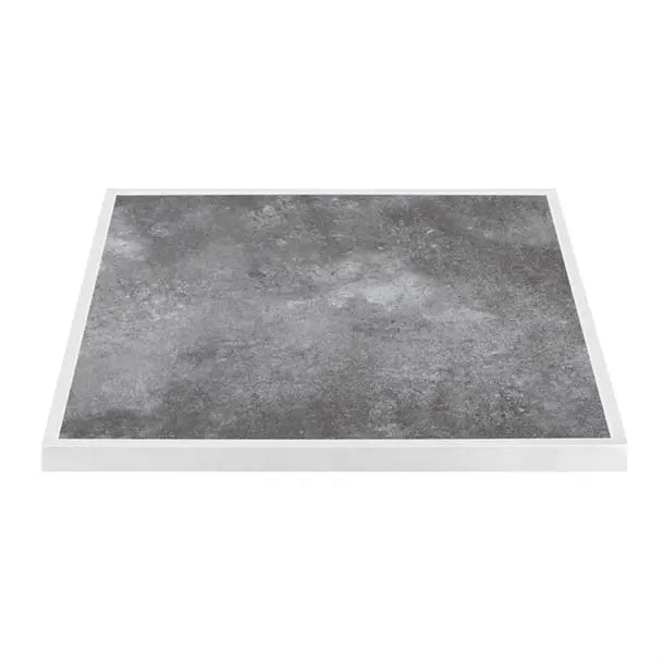 Furniture Bolero Dark Stone Effect Outdoor Tempered Glass Table White Trim - 700mm - FU517 Mattys
