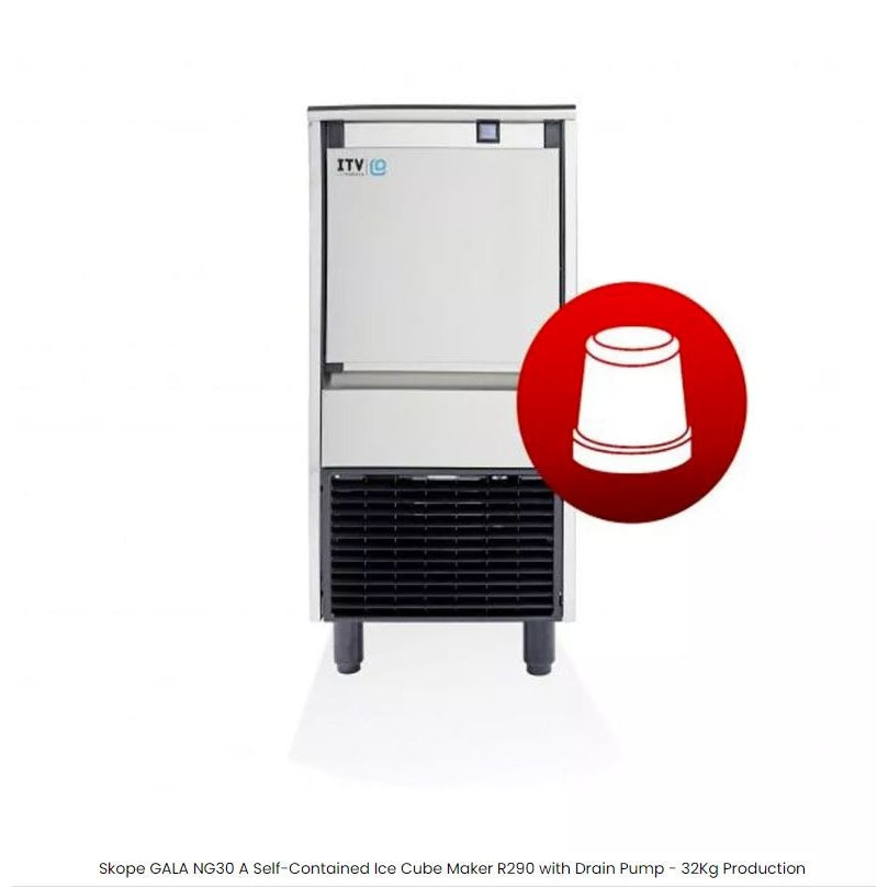 Skope GALA NG30 A Self-Contained Ice Cube Maker R290 with Drain Pump - 32Kg Production Mattys