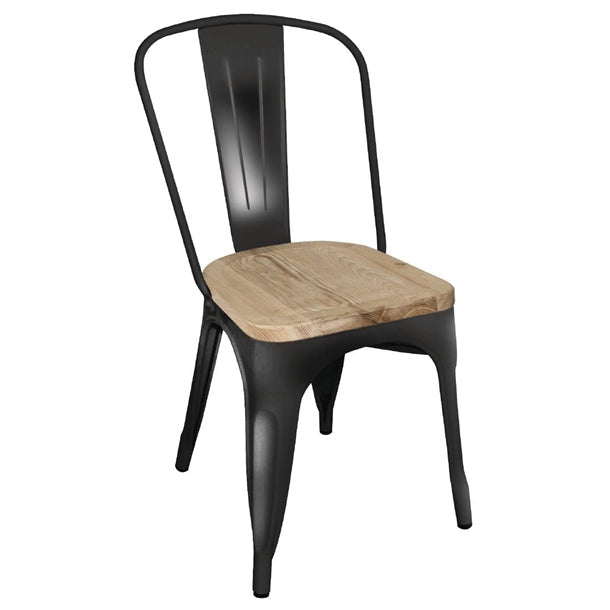 Dishwashing Bolero Bistro Metal Dining Side Chair with Wooden Seat Pad Black (Pack of 4) - GG707 Bolero