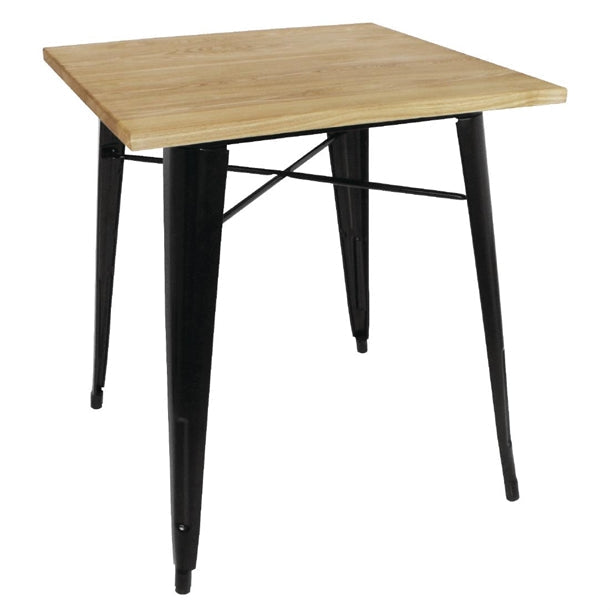 Benches Bolero Bistro Metal Square Table Black with Wooden 700mm - GM631 Bolero