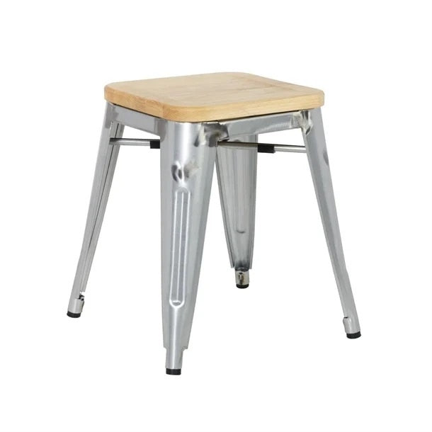 Bolero Galvanised Steel Bistro Low Stools with Wooden Seat Pad GM634 Mattys