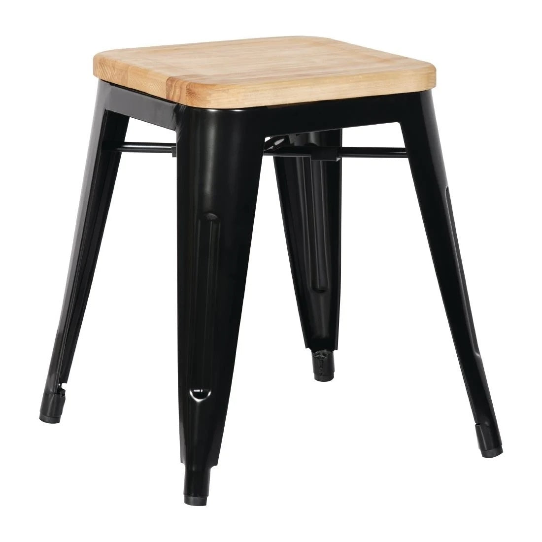 Bolero Low Metal Bar Stools with Wooden Seat Pad Black GM635 Mattys