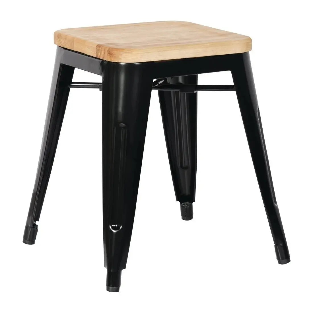 Bolero Low Metal Bar Stools with Wooden Seat Pad Black GM635 Mattys