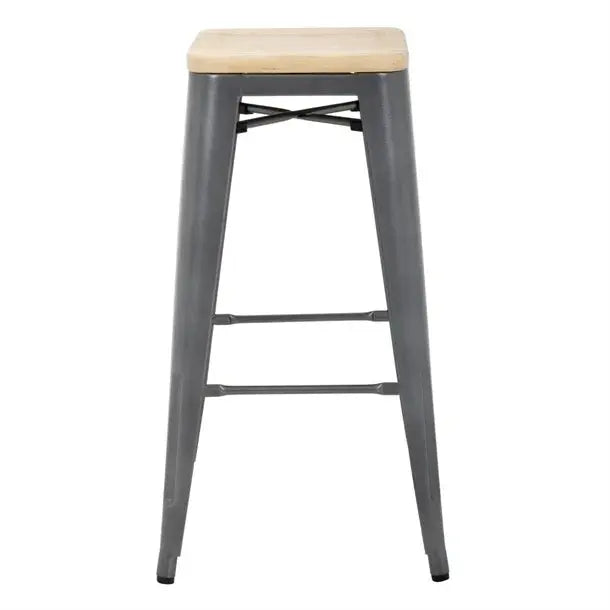 Bar Stools Bolero Bistro High Stool Gun Metal with Wooden Seat Pad (Pack 4) - GM639 Mattys