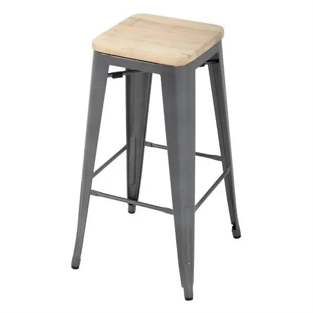 Bar Stools Bolero Bistro High Stool Gun Metal with Wooden Seat Pad (Pack 4) - GM639 Mattys