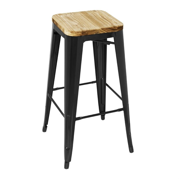 Dishwashing Bolero Bistro Metal High Bar Stool with Wooden Seat Pad Black (Pack of 4) - GM640 Bolero