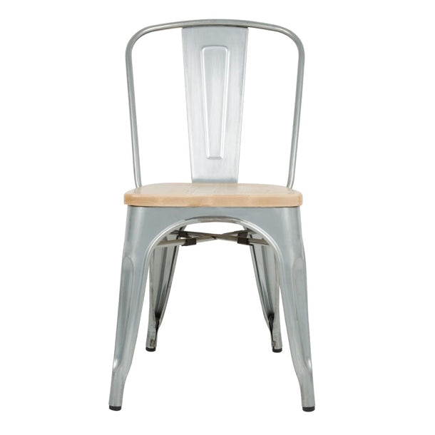 Shelving Bolero Galvanised Steel Dining Sidechairs with Wood Seat Pad - GM642 Bolero