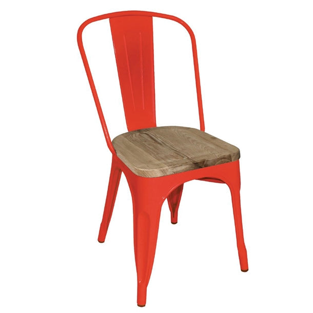 Dishwashing Bolero Bistro Metal Dining Side Chair with Wooden Seat Pad Red (Pack of 4) - GM643 Bolero