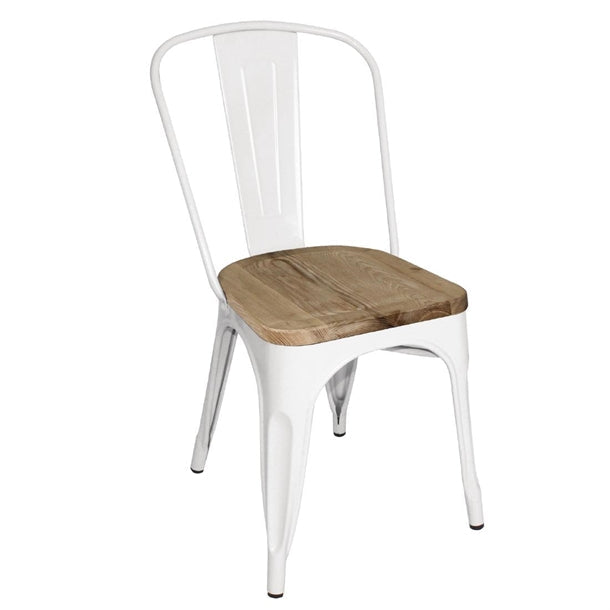 Dishwashing Bolero Bistro Metal Dining Side Chair with Wooden Seat Pad White (Pack of 4) - GM644 Bolero