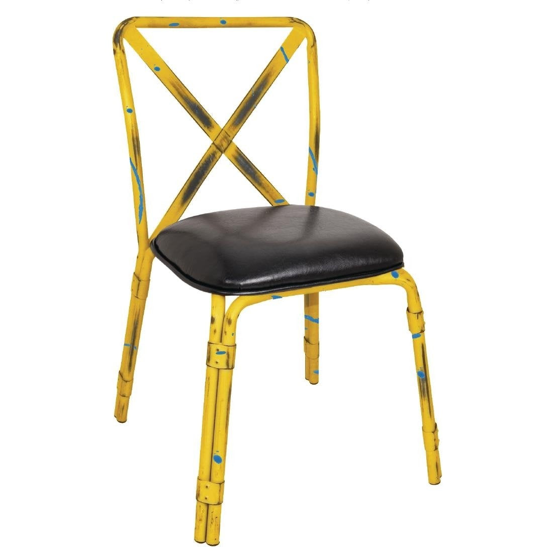 Bolero Antique Yellow Steel Chairs with Black PU Seat (Pack of 4) GM647 Mattys